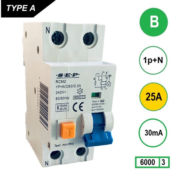 SEP Aardlekautomaat B25 1-fase (RCBO)